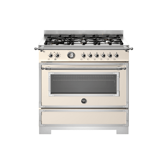 Bertazzoni Heritage 90cm Range Cooker Single Oven Dual Fuel Ivory HER96L1EAVT2