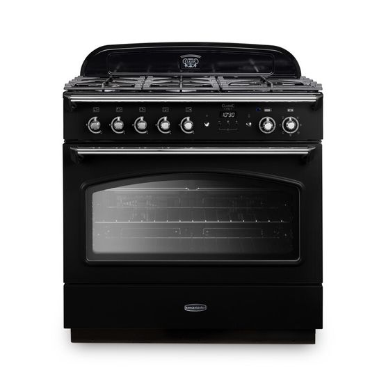 RANGEMASTER CLAS90FXDFFBL/C Classic FX 90 Dual Fuel Range Cooker Black with Chrome Trim