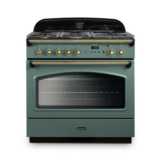 RANGEMASTER CLAS90FXDFFMG/B 90cm Classic FX Dual Fuel Mineral Green with Brass Trim