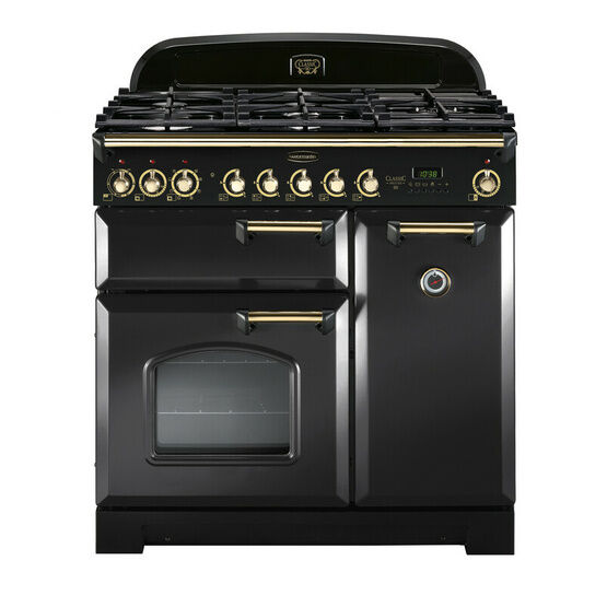 RANGEMASTER CDL90DFFCB/B Classic Deluxe 90 Dual Fuel Charcoal Black with Brass Trim