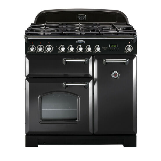 RANGEMASTER CDL90DFFCB/C Classic Deluxe 90 Dual Fuel Charcoal Black with Chrome Trim