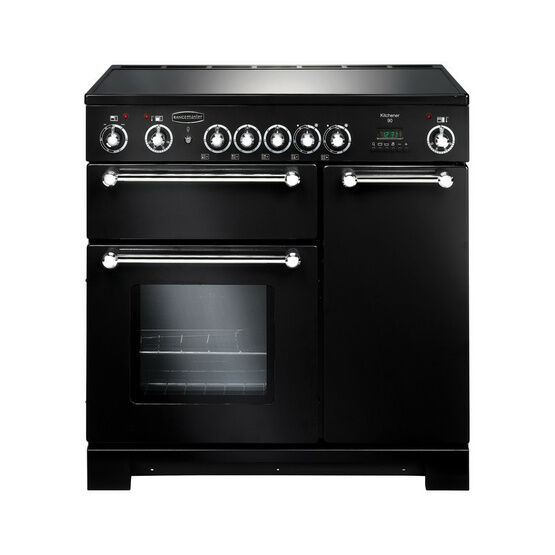 RANGEMASTER KCH90ECBL/C Kitchener 90cm Ceramic Hob Black with Chrome Trim Range Cooker