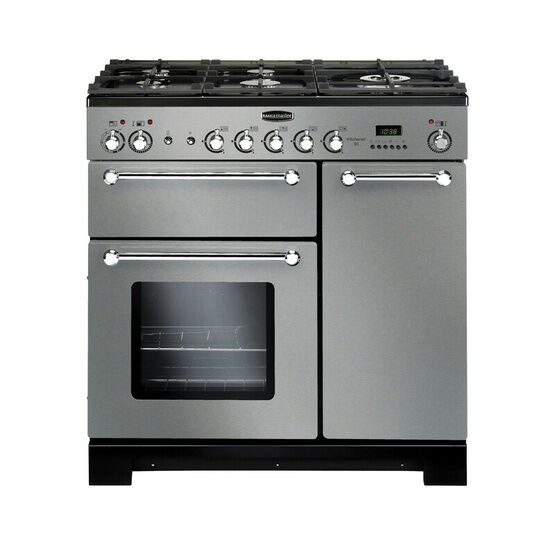 RANGEMASTER KCH90DFFSS/C Kitchener 90 Dual Fuel Stainless-Steel with Chrome Trim
