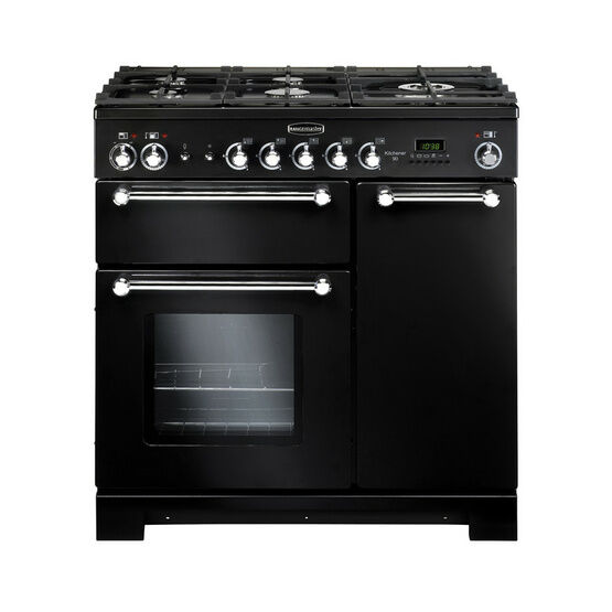RANGEMASTER KCH90NGFBL/C Kitchener 90cm Natural Gas Black Chrome