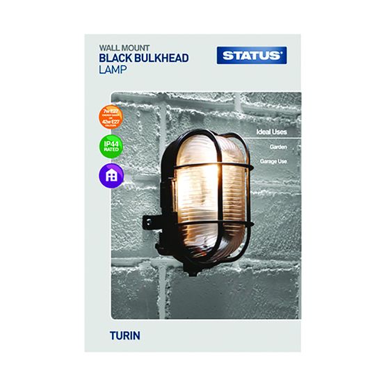 Status 60SIBHBX2 Turin IP44 60W E27 (ES) Bulkhead Fitting Black