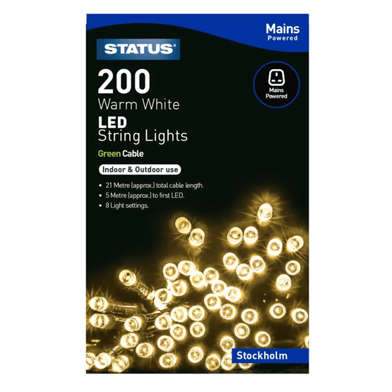 Status STOCKHOLM200MWW 200 Warm White Indoor/Outdoor LED Chaser Lights