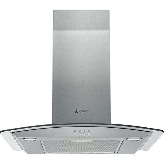 INDESIT IHGC65LMX 60cm Wall Mounted Hood Glass &amp; Stainless Steel