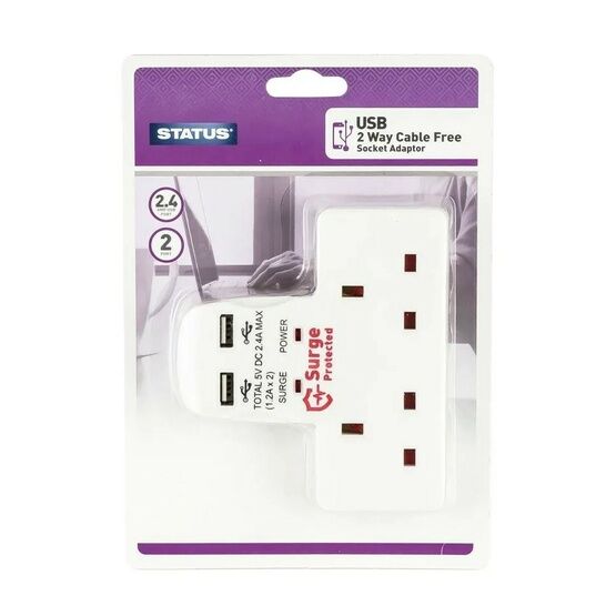 Status S2W2USBCFS12 Surge Protected 2W 13A + 2 USB Socket Extension