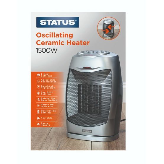 STATUS CFH-1500W1PKB6 1500w Ceramic Fan Heater Silver