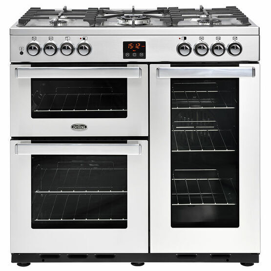 BELLING 444444069 Cookcentre 90cm Dual Fuel Range Cooker Professional Stainless Steel