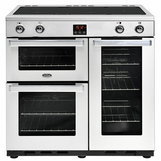 BELLING 444444078 CookCentre 90cm Range Cooker Induction Hob Professional Stainless Steel