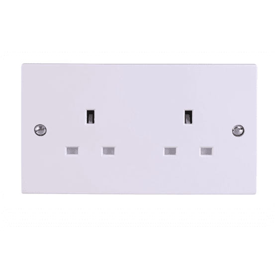 DETA Vimark 2 Gang Unswitched 13A UK 3 Pin Socket White V1208