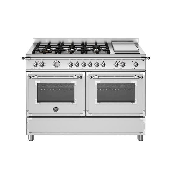 Bertazzoni Heritage 120cm Range Cooker Twin Oven with Griddle Dual Fuel Stainless Steel HER126G2EXT