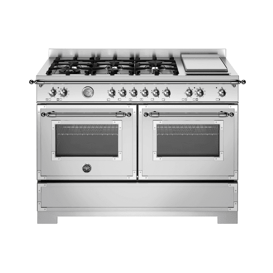 Bertazzoni Heritage 120cm Range Cooker Twin Oven with Griddle Dual Fuel Stainless Steel HER126G2EXT2