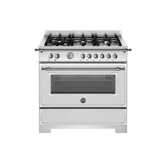 Bertazzoni Heritage 90cm Range Cooker Single Oven Dual Fuel Stainless Steel HER96L1EXT2