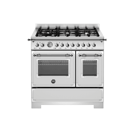 Bertazzoni Heritage 90cm Range Cooker Twin Oven Dual Fuel Stainless Steel HER96L2EXT2
