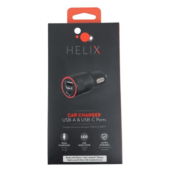 HELIX CAR CHARGER USB-A &amp; USB-C PORTS ETHCCGC