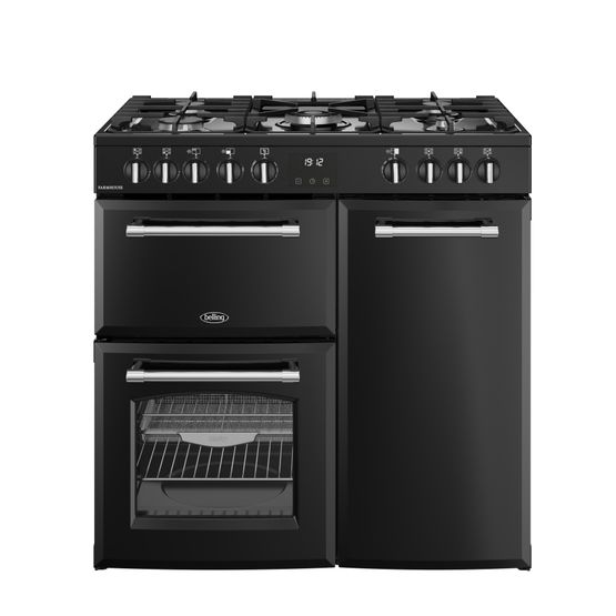 BELLING 444411820 Farmhouse 90cm Dual Fuel Range Cooker - Black