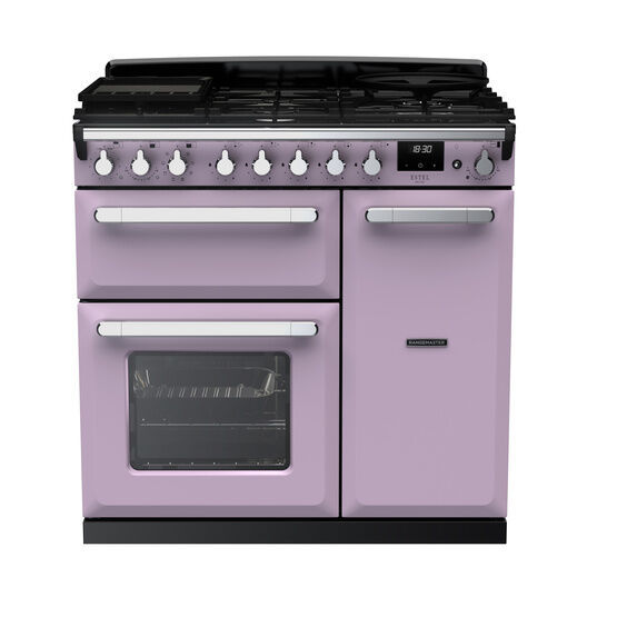 RANGEMASTER ESDL90DFPHTH/CM1 Estel Deluxe 90cm Dual Fuel Range Cooker - Heather with Chrome Trim