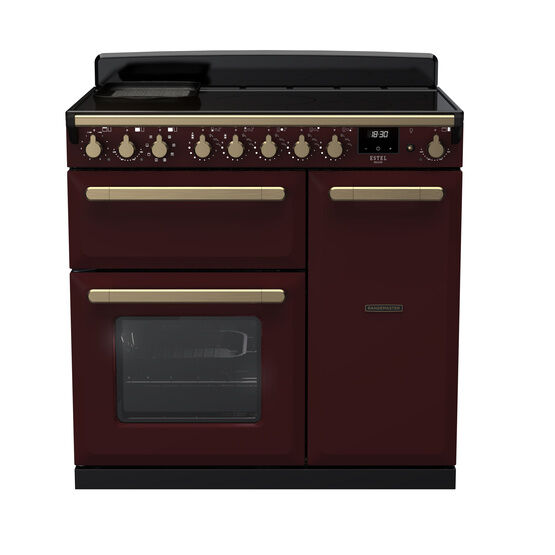 RANGEMASTER ESDL90EIPBOR/AB1 Estel Deluxe 90cm Induction Range Cooker - Bordeaux with Antique Brass Trim