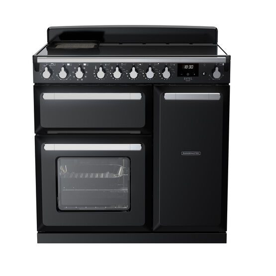 RANGEMASTER ESDL90EIPGBL/CM1 Estel Deluxe 90cm Induction - Gloss Black with Chrome Trim