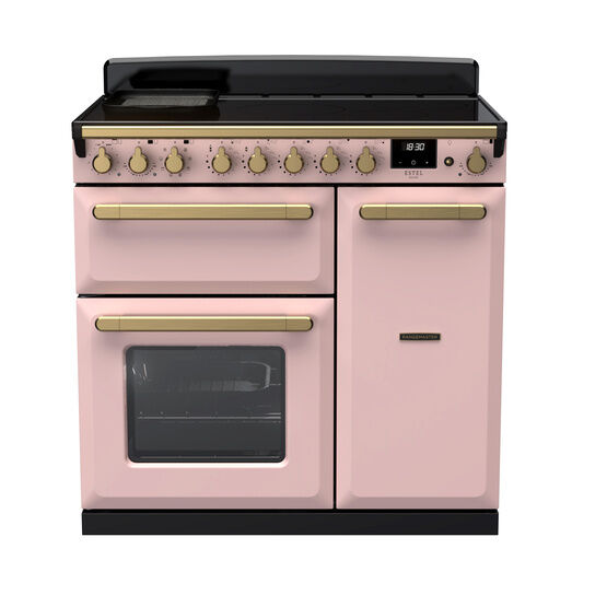 RANGEMASTER ESDL90EIPPPK/AB1 Estel Deluxe 90cm Induction Range Cooker - Pale Pink/Brass