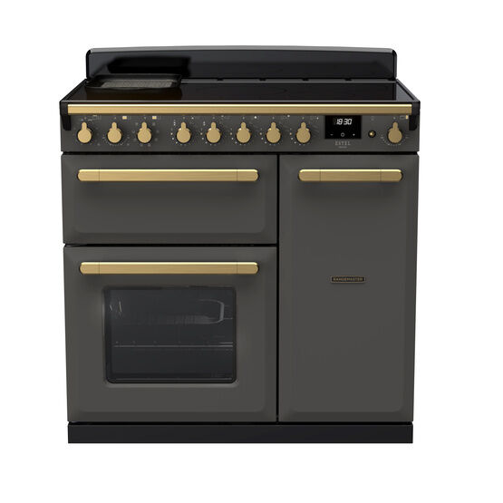 RANGEMASTER ESDL90EIPSLT/AB1 Estel Deluxe 90cm Induction Range Cooker - Slate with Antique Brass Trim