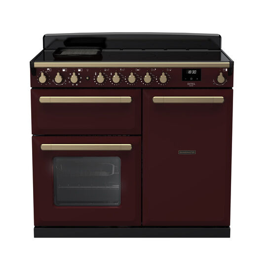 RANGEMASTER ESDL100EIPBOR/AB1 Estel Deluxe 100cm Induction - Bordeaux with Antique Brass Trim