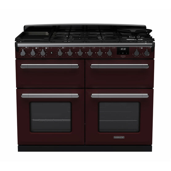 RANGEMASTER ESDLB110DFPBOR/CM1 Estel Deluxe 110cm Dual Fuel Range Cooker - Bordeaux with Chrome Trim