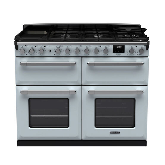 RANGEMASTER ESDLB110DFPMSB/CM1 Estel Deluxe 110cm Dual Fuel Range Cooker - Misty Blue with Chrome Trim