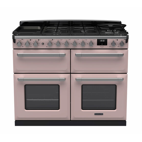 RANGEMASTER ESDLB110DFPPPK/CM1 Estel Deluxe 110cm Dual Fuel Range Cooker - Pale Pink with Chrome Trim