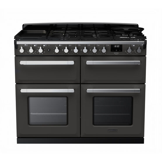 RANGEMASTER ESDLB110DFPSLT/CM1 Estel Deluxe 110cm Dual Fuel Range Cooker - Slate with Chrome Trim