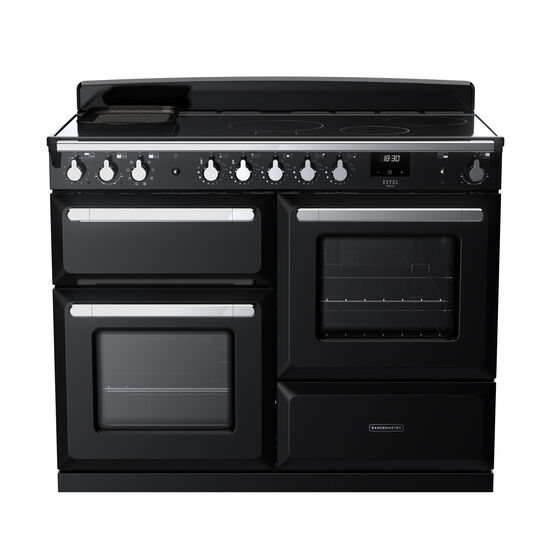 RANGEMASTER ESDLO110EIPGBL/CM1 Estel Deluxe 110cm OC Induction Range Cooker- Gloss Black with Chrome Trim