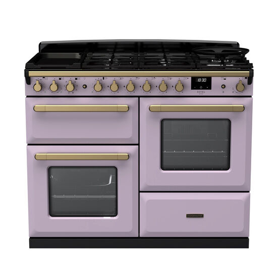 RANGEMASTER ESDLO110DFPHTH/AB1 Estel Deluxe 110cm Dual Fuel Range Cooker - Heather/Brass