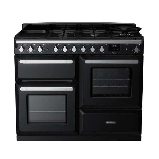 RANGEMASTER ESDLO110DFPGBL/CM1 Estel Deluxe 110cm OC Dual Fuel Range Cooker - Gloss Black with Chrome Trim