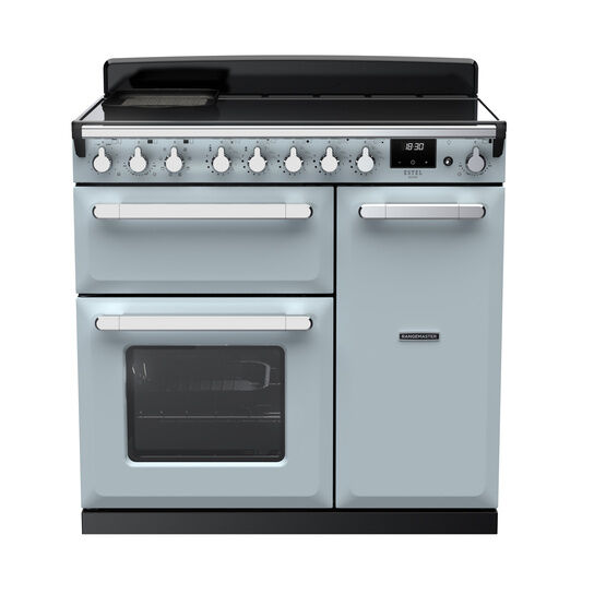 RANGEMASTER ESDL90EIPMSB/CM1 Estel Deluxe 90cm Induction - Misty Blue with Chrome Trim