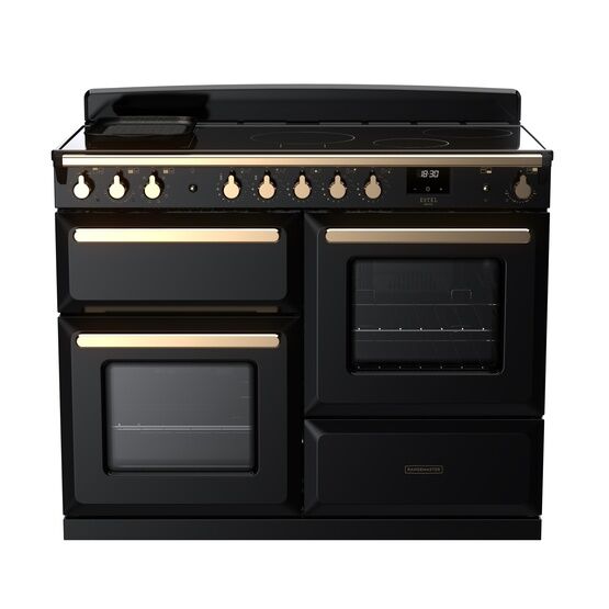 RANGEMASTER ESDLO110EIPGBL/AB1 Estel Deluxe 110 OC Induction - Gloss Black with Antique Brass Trim