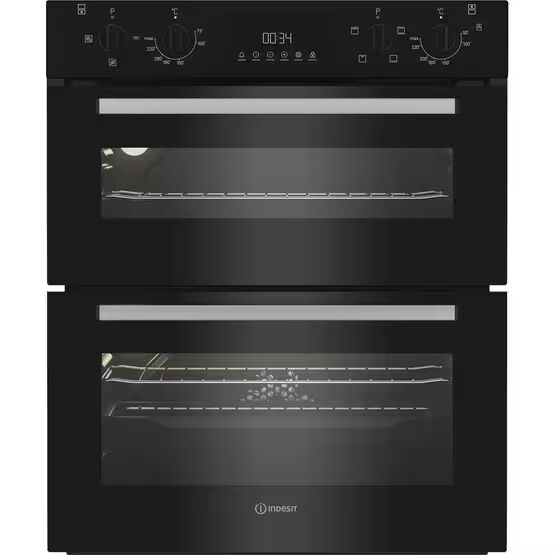 INDESIT DUI10DB 60cm Built-Under Electric Double Oven - Black
