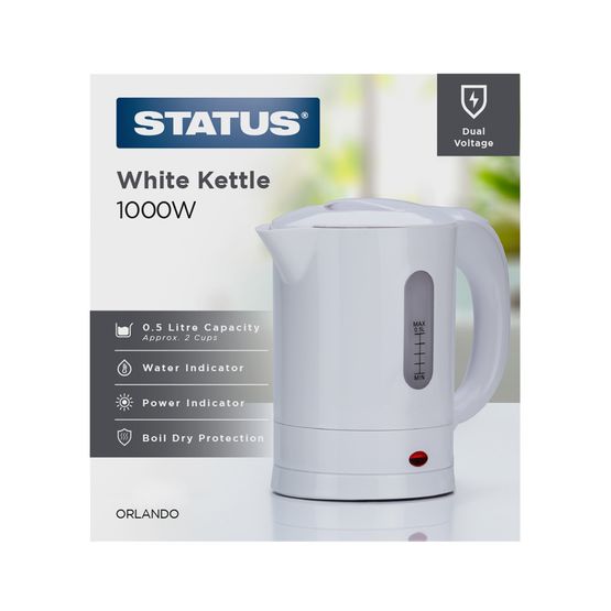 Status ORLANDO 1KW 0.5L (2 Cups) Dual Voltage Travel Kettle White