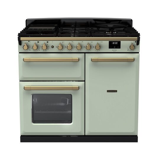 RANGEMASTER ESDL100DFPMNT/AB1 Estel DLX 100 Dual Fuel Range Cooker - Mint/Antique Brass