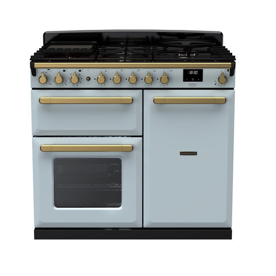 RANGEMASTER ESDL100DFPMSB/AB1 Estel DLX 100 Dual Fuel Range Cooker - Misty Blue/Brass