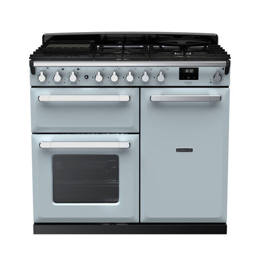 RANGEMASTER ESDL100DFPMSB/CM1 Estel Deluxe 100cm Dual Fuel Range Cooker - Misty Blue/Chrome