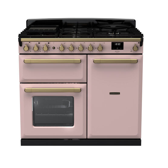 RANGEMASTER ESDL100DFPPPK/AB1 Estel DLX 100 Dual Fuel Range Cooker - Pale Pink/Brass