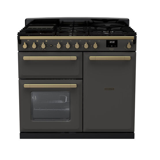 RANGEMASTER ESDL100DFPSLT/AB1 Estel Deluxe 100cm Dual Fuel Range Cooker - Slate/Brass