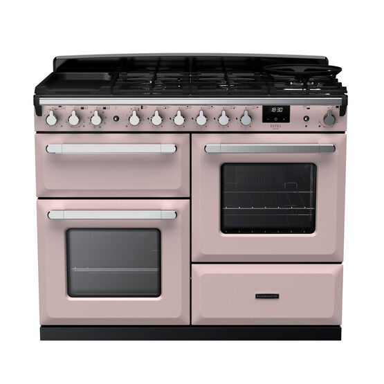 RANGEMASTER ESDLO110DFPPPK/CM1 Estel Deluxe 110cm OC Dual Fuel Range Cooker - Pale Pink/Chrome