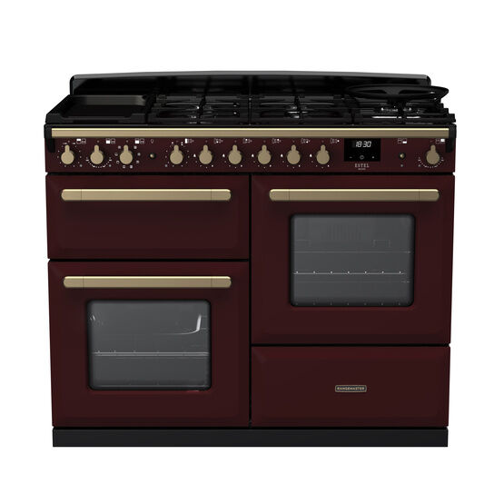 RANGEMASTER ESDLO110DFPBOR/AB1 Estel Deluxe 110cm OC Dual Fuel Range Cooker- Bordeaux/Brass