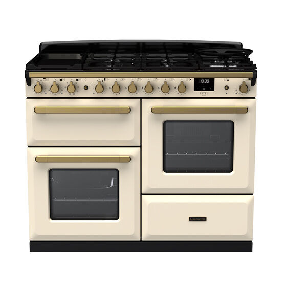 RANGEMASTER ESDLO110DFPPCR/AB1 Estel Deluxe 110cm OC Dual Fuel Range Cooker - Pale Cream/Brass