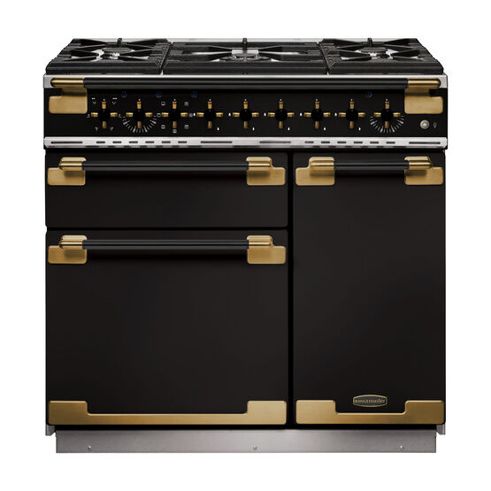 RANGEMASTER ELS90DFFGB/BE Elise Lux 90cm Dual Fuel Range - Black with Black / Antique Brass Trim