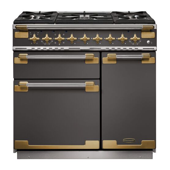 RANGEMASTER ELS90DFFSL/AB Elise Lux 90cm Dual Fuel Range - Slate with Antique Brass Trim
