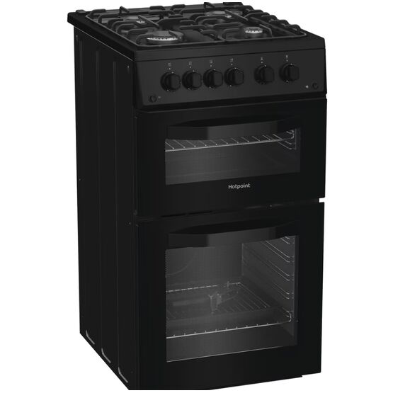 HOTPOINT HTG5GCB 50cm Gas Twin Cavity Cooker - Black
